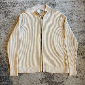 Vintage L.L. Bean Sweater Cream Full Zip Ribbed Mock Neck Cardigan Men’s XL